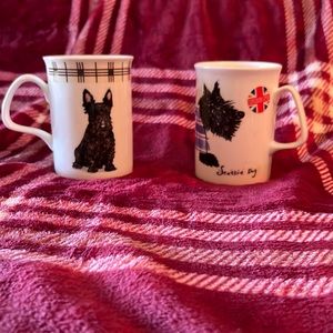 Pair of Scottie dog bone china mugs.